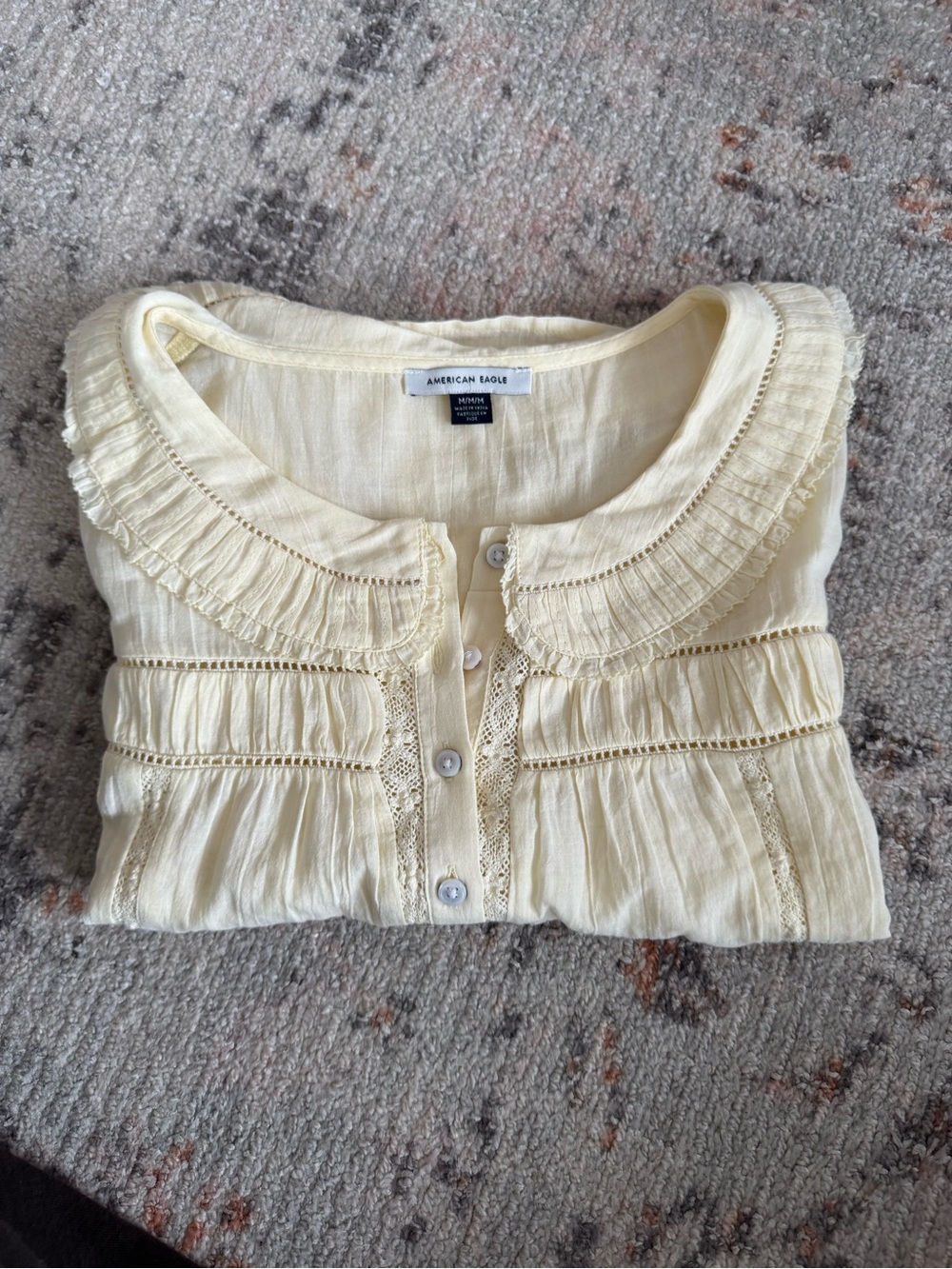 American Eagle Outfitters Cream Ruffled Button-Front Blouse